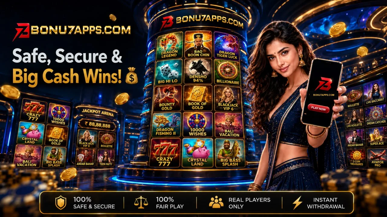 Supplied BONU7 casino and mobile screen poster adapted to display BONU7APPS.COM